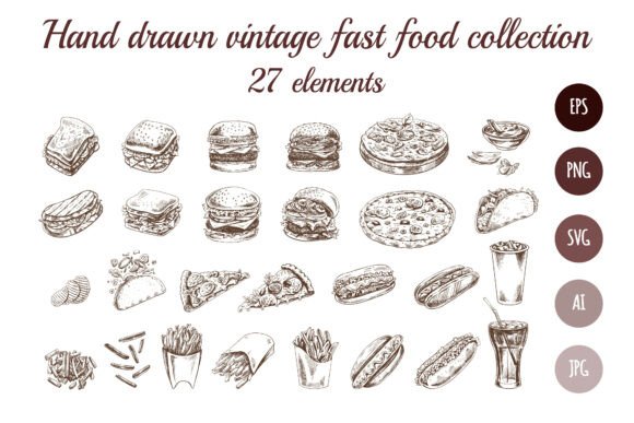 Download Vintage Fast Food Sketches Set - Food Collection