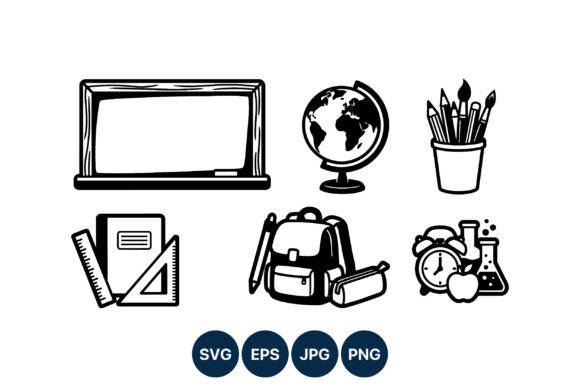 Download School Supply Icons Black White Vector - School supply Collection