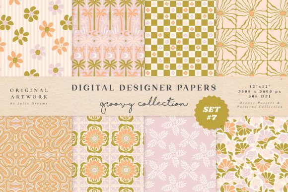 Download Retro Summer Digital Papers Patterns - Summer digital papers Collection